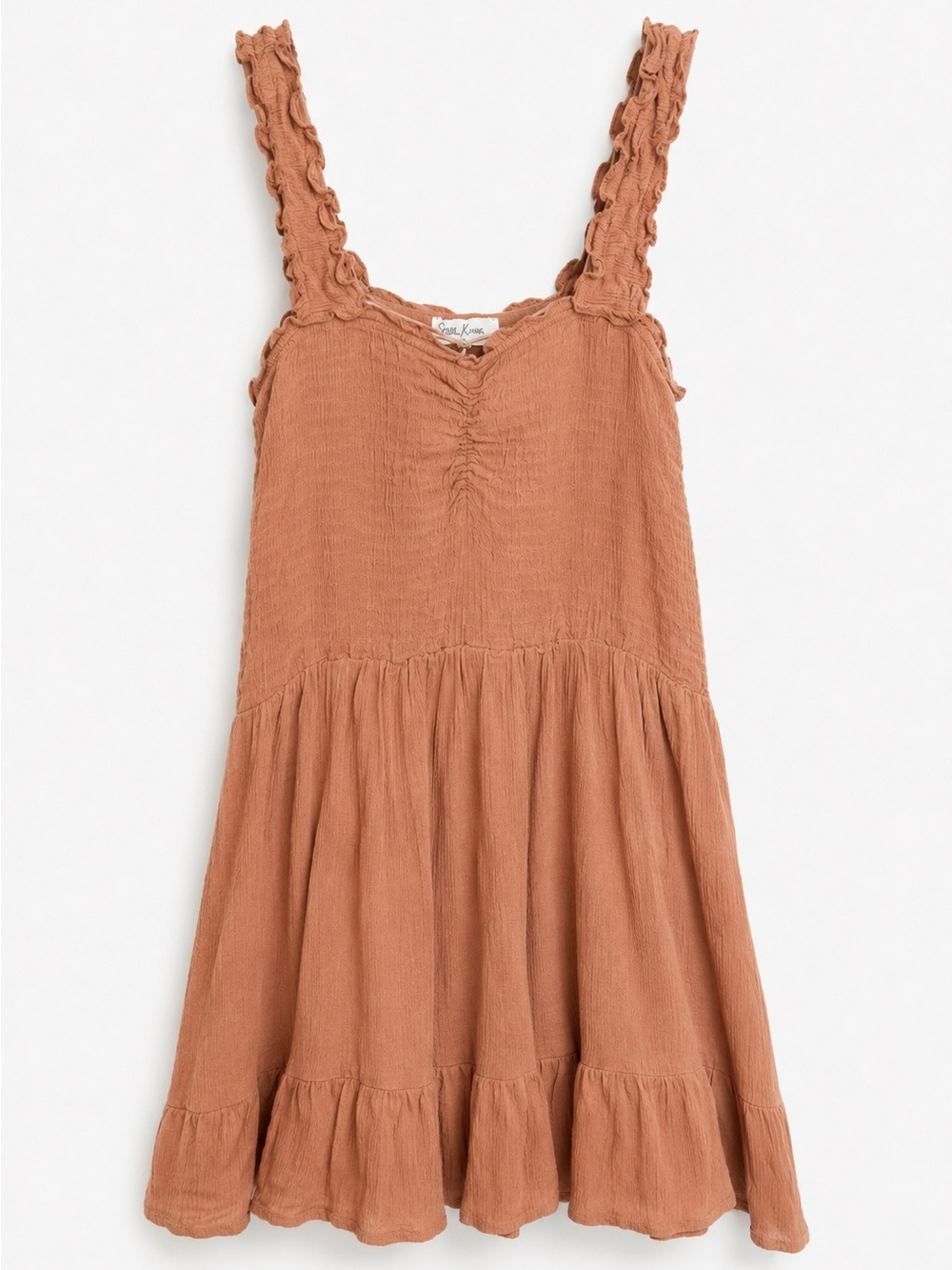 Girls Juniors L Rust Smocked Ruffle Strap Boho Sundress